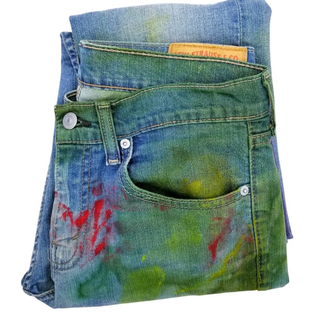 LEVI'S 511 2015 INDIVIDUALIZED Jeans Slim Fit Zip "STEPPED IN IT" - W31 L32 - Picture 2 of 11